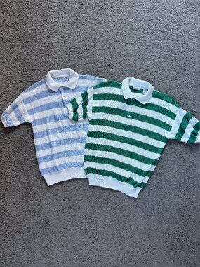VTG 80s Damon Striped Knit Polo Sweater Lot (2) Combed Cotton Textured Medium